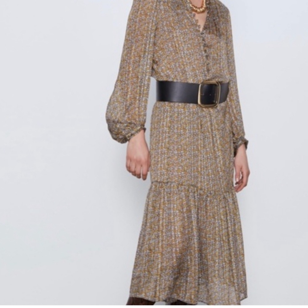 Zara Metallic Floral Print Maxi Fall/Summer Dress Size XS EUC